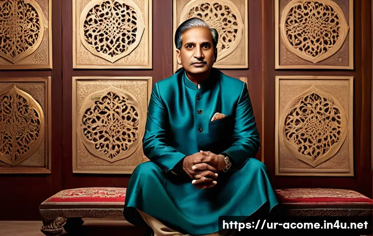 하마다 마사토시 논란과 사건 - A dignified middle-aged South Asian male artist in a traditional Pakistani setting, wearing tasteful...