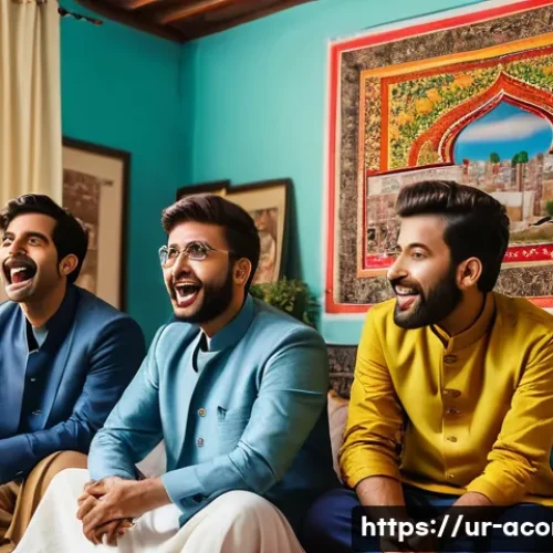 Home 31 아시아 코미디 유튜버 추천 - A vibrant scene depicting a group of South Asian comedy YouTubers filming a lively sketch in a tradi...